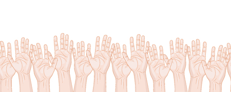 many raised hands horizontal seamless pattern vector illustrationのイラスト素材