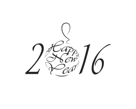 Happy New Year 2016 black and white logo, vector illustrationのイラスト素材