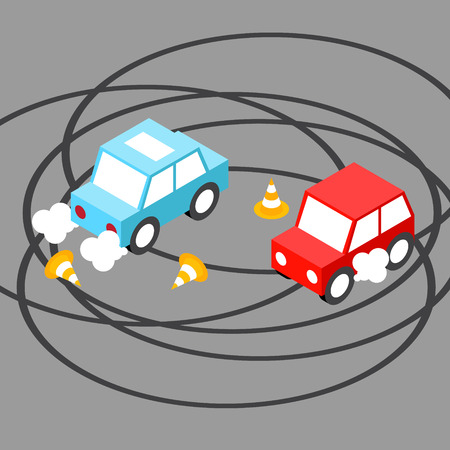 Drift car isometric.Vector illustration. EPS 10. No transparency. No gradients.のイラスト素材