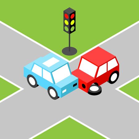 Car accident isometric.Vector illustration. EPS 10. No transparency. No gradients.のイラスト素材