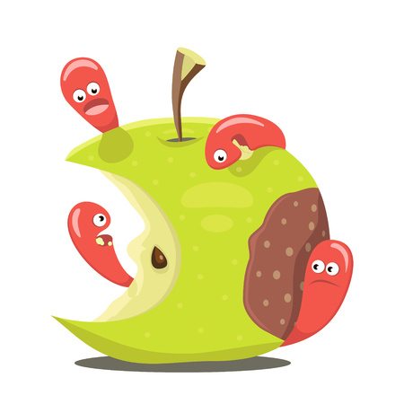 Worm eaten rotten apple flat design vector illustrationのイラスト素材