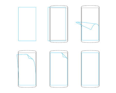apply screen protector smartphones and tables outline vector illustrationのイラスト素材