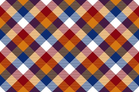 Colored diagonal check seamless fabric texture. Vector illustration.