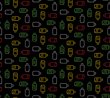 Colors battery seamless pattern dark technology background. Vector illustration.のイラスト素材