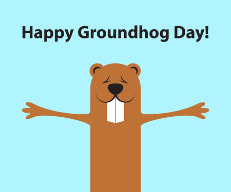 Groundhog day funny cartoon character of marmot. Flat design. Vector illustration.のイラスト素材