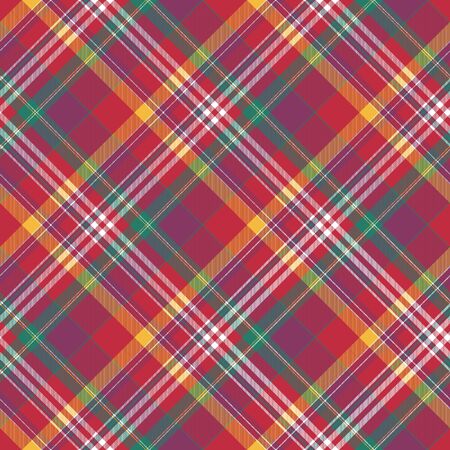 Check colored diagonal plaid madras seamless fabric texture. Vector illustration.のイラスト素材