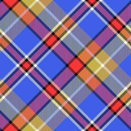Blue bright color check plaid seamless fabric texture. Vector illustration.のイラスト素材