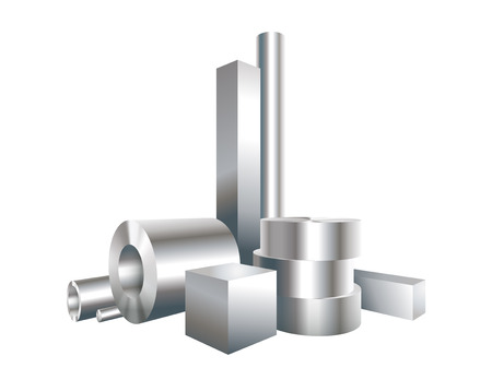 Group different metal steel objects circle, square, sleeve, pipe. Vector illustration.のイラスト素材