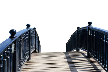 Wooden bridge arch isolated on white background photo