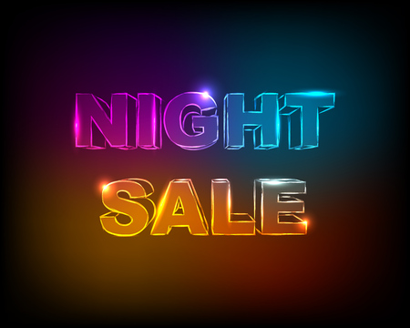 Night sale neon glowing text black background. Vector illustration.のイラスト素材