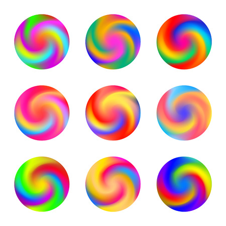 Twisted swirl rainbow color ball three dimensional set design element. Vector illustration.のイラスト素材