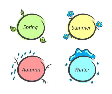 Message frames nature seasons spring summer autumn winter color set. Vector illustration.のイラスト素材