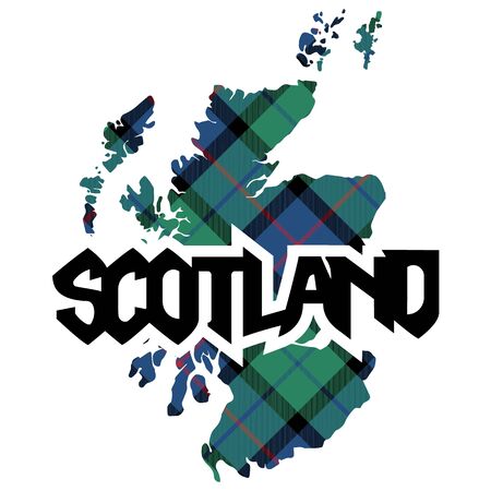 Map and name of Scotland texture of tartan plaid. Vector illustration.のイラスト素材