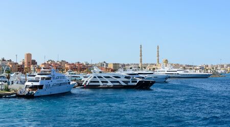 Luxury yachts docked in sea port east  panorama photoのeditorial素材