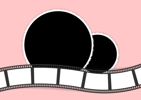 Round photo frames and film strip collage template for family album. Vector illustration.のイラスト素材