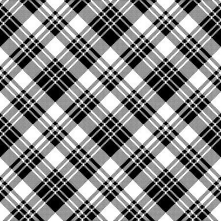 Pixel check fabric texture black white seamless pattern. Vector illustration.