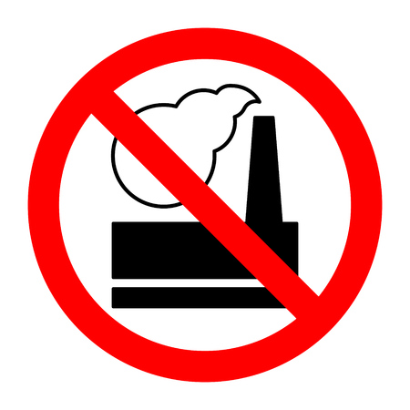 Plant air pollution into atmosphere stop forbidden prohibition sign. Vector illustration.のイラスト素材