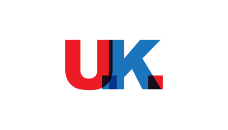 UK, phrase overlap color no transparency. Concept of simple text for typography poster, sticker design, apparel print, greeting card or postcard. Graphic slogan isolated on white background. Vector illustration.のイラスト素材