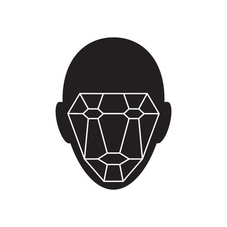 Icon of identity biometric verification sign. Face recognition system. Scanning grid tehnology vector symbol.のイラスト素材