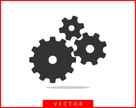 Metal gears and cogs vector. Gear icon flat design. Mechanism wheels logo. Cogwheel concept template.のイラスト素材