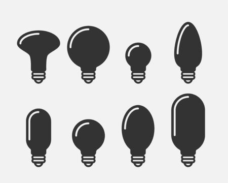 Light bulb icon vector. Light Bulb idea icon concept. Set lamps electricity icons web design element. Led lights isolated silhouette.のイラスト素材