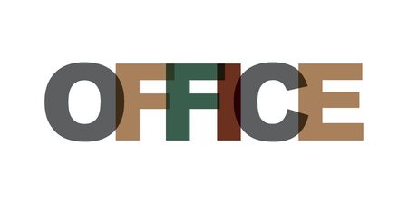 Office business card text. Modern lettering poster. Color word art slogan icon. Phrases vector print design elements.のイラスト素材