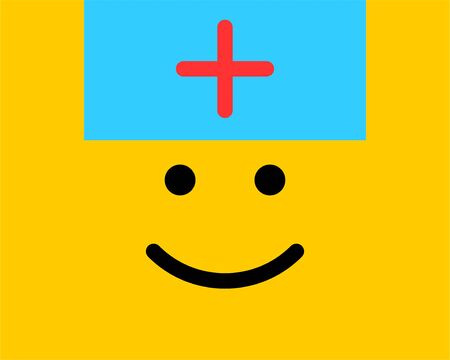 Emoji smile icon vector symbol on yellow background. Smiley face cartoon character wallpaper.のイラスト素材