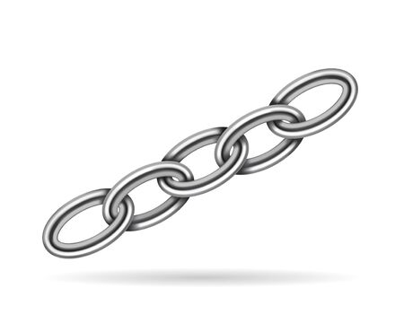 Realistic metal chain texture. Silver color chains link isolated on white background. Strong iron chainlet solid three dimensional design elementのイラスト素材