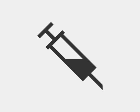 Medical icons vector. Syringe icon medicine drug. Black and white silhouette isolated on background.のイラスト素材