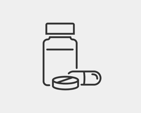 Medical icons vector. Pills and capsules icon medicine drug. Black white silhouette isolated on background.のイラスト素材