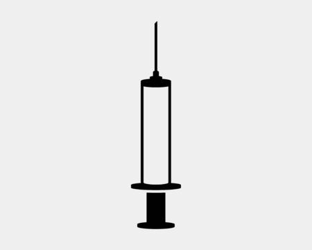 Medical icons vector. Syringe icon medicine drug. Black and white silhouette isolated on background.のイラスト素材