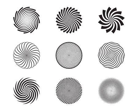 Spiral and swirl motion twisting circles design element set. Vector illustration.のイラスト素材