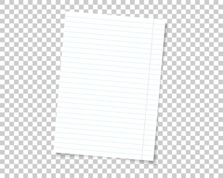 Vector school note book paper with realistic shadow. White blank page isolated on background. Mock up template.のイラスト素材