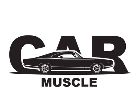 American muscle car vector. Supercar garage logo template. Old auto silhouette label for web or print.のイラスト素材