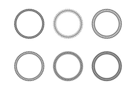 Set of round black and white frames from laurel branches with foliage. Vector illustration.のイラスト素材