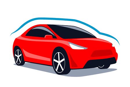 Car protection, body care. Red modern car isolated on a white background. Vector illustration.のイラスト素材