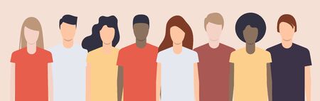 Different young people together. Racial diversification and friendship. Vector illustrationのイラスト素材