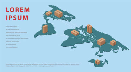 Isometric map of the world. Blogs template import of goods from China. Vector illustration.のイラスト素材