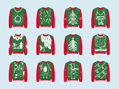 Ugly sweaters design for christmas party. Vector creative cool sweater.のイラスト素材