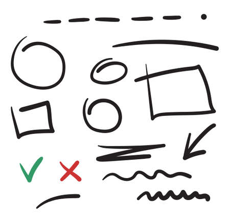 Lines, circles and arrows hand drawn style. Vector sketch.のイラスト素材