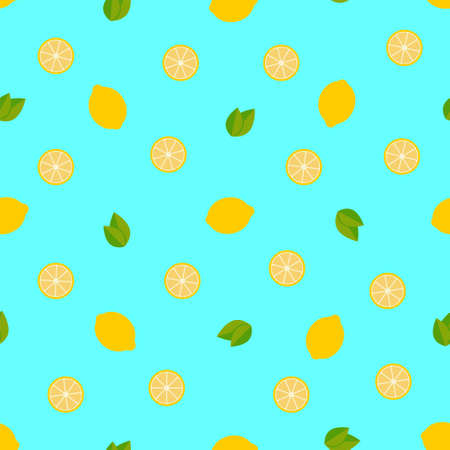 Tropical fruits, lemon, seamless pattern. Vector background for summer holidays.のイラスト素材