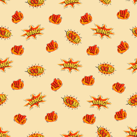 Bang, cool stickers, youth seamless pattern. Vector background printing of trendy fabric, casual clothes, wrapping paper.のイラスト素材