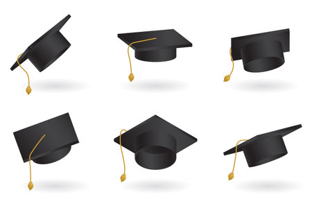 Graduation cap vector set. Univercity education hat illustration.のイラスト素材