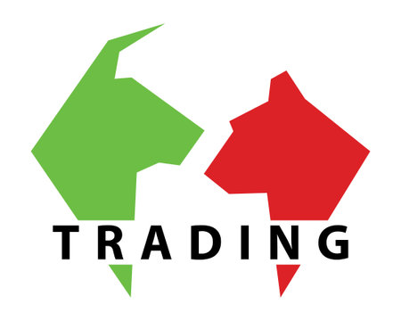 Bear bull market investment. Exchange finance vector illustration. Symbol economy concept design. Abstract animal trading.のイラスト素材