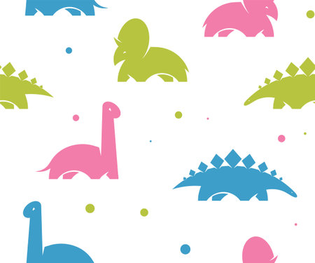 Childish dinosaur seamless pattern for fashion clothes, fabric, t shirts. Kids vector background. Pink dino.のイラスト素材