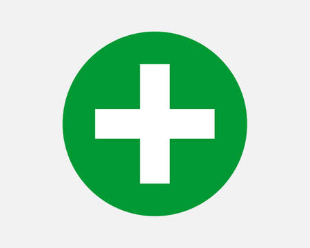 Green plus sign. Vector icon. Cross symbol of safety guidance.のイラスト素材