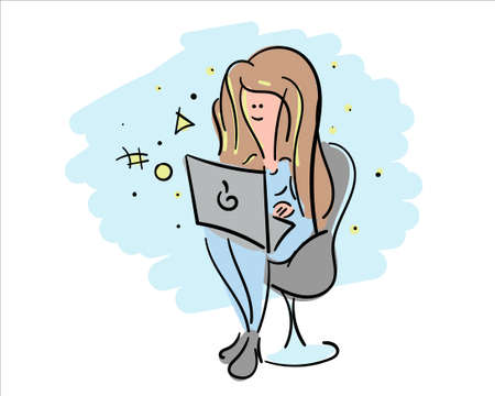 Cool girl with notebook vector illustration. Sketch art design for school education concept.のイラスト素材