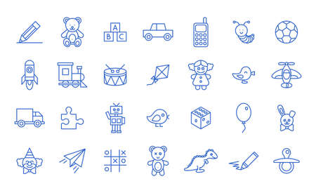 Set of toys icons on white background. Line style vector.のイラスト素材