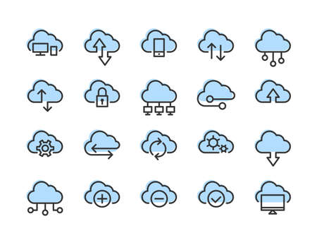 Set icons vector cloud computing connection. Big data global server. Line design network information symbol for computer or mobile phone.のイラスト素材