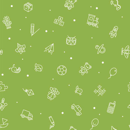 Seamless pattern of kids toys. Baby background, vector illustration for boy and girl. Fabric design from line icon.のイラスト素材